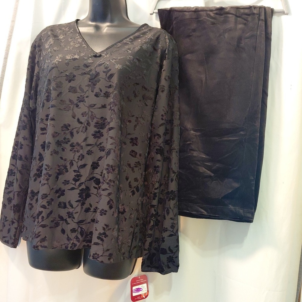 New Vintage Y2K 90s Velvet Burnout Sheer  Top Pajama Set‎ Whimsigoth Grunge Med